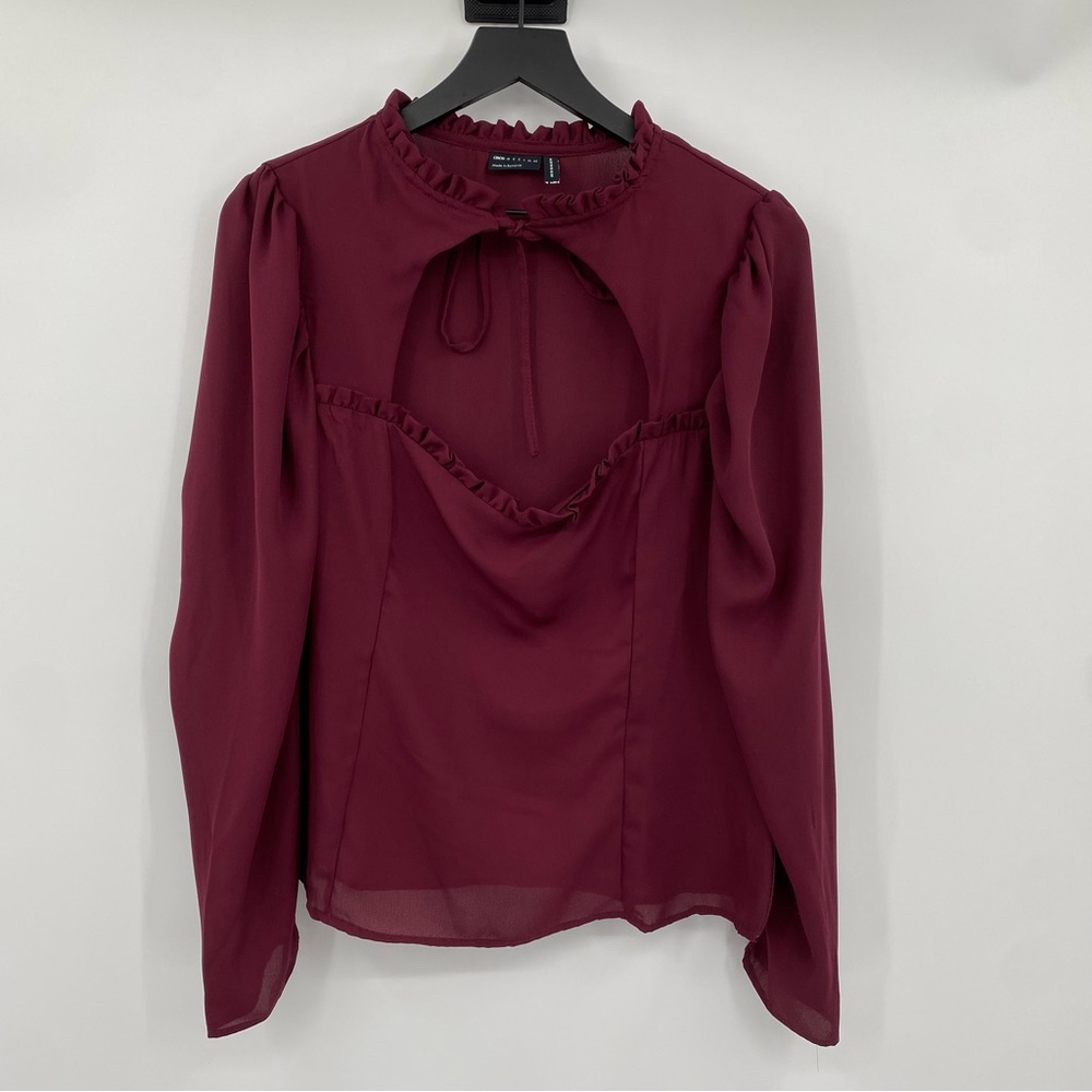 ASOS Blouse Women’s 14 Burgundy Milkmaid Peasent High Neck Romantic Gothic Witch - Picture 2 of 10